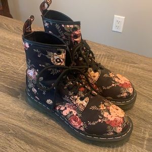 Dr. Marten Black Floral Canvas Boots, Size 7
